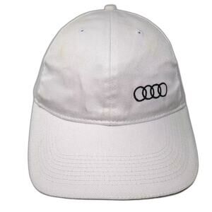 Audi Baseball Cap White Black OS Cotton Adjustable Slideback Hat Embroidered